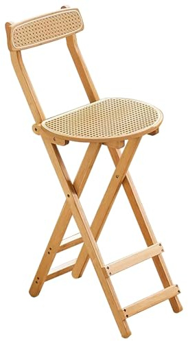Vikbar barstol i bambu med ryggstöd och fotstöd, bärbar trästol för hemmakök kafé – 69 cm/27 tum, snygga och funktionella sittplatser (1 st huvudfärg)