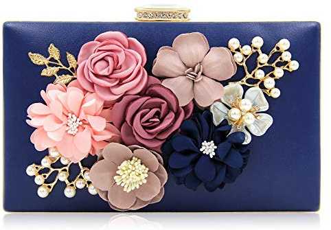 Milisente - Bolso de noche para mujer, bolso de mano de flores para boda, bolso floral para novia, Azul marino