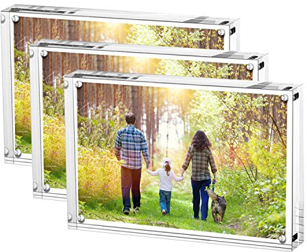Boxalls Bilderrahmen 10 x 15 cm(4 x 6 inch)-3er Set, Acryl Magnetischer Fotorahmen, Doppelseitiges Rahmenloser Rahmen, Klares, für den Desktop