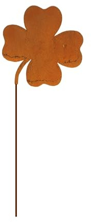 Gartendekoshop24 Rost Klee Stecker 140 cm Kleeblatt auf Stab Glück Styles Edelrost Kleeblatt Gartenstecker-einfach einsteckbare Rostdeko aus Eisen für Garten Teich