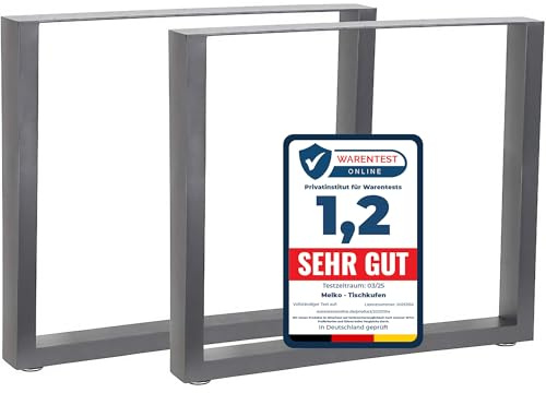 Melko Tischkufen Tischgestell 2 Stück 80x72 cm 400 kg Stahl Industrielook | Vierkantprofil 8x4 cm, Wandstärke 2 mm, korrosionsbeständig, Bodenschoner inklusive, für Esstisch, Schreibtisch und Sitzbank