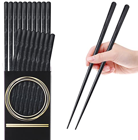 GLAMFIELDS 10-Pairs Fiberglass Chopsticks - sushi Reusable Chop sticks for food, Dishwasher Safe, 9.5 Inches - Black Flower