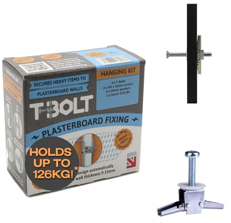 T-Bolt Heavy Duty Metal Plasterboard Fixing - Hanging Kit - Holds up to 65kg per Fixing! [Plasterboard] [Drywall] [Cavity Wall] [Heavy Duty] [Drill]