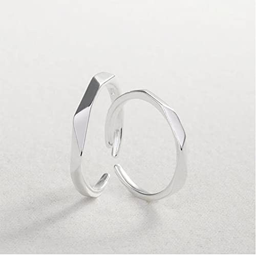 HCMA 925 Sterling Silber 1 Paar Liebhaber Eheringe Matt Glatt Geometrische Quadratisches Gesicht Wellenringe Für Männer und Frauen