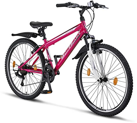 Chillaxx Bike Escape Premium Mountain Bike da 24 e 26 pollici, bicicletta per ragazze, ragazzi, uomini e donne - Cambio a 21 marce (26 pollici, Rosa-Bianco, Freno a V)