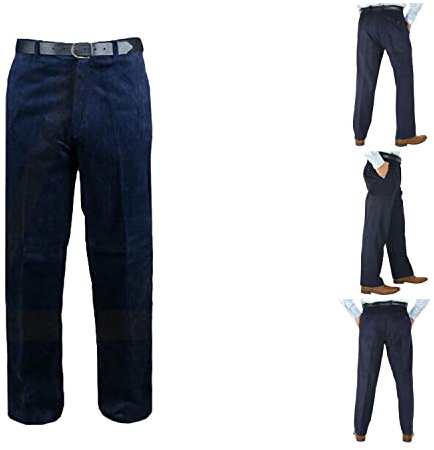 LE11 Mens Cord Trousers Formal Office Smart Cotton Corduroy Trouser Casual Classic Dress Pants with Pockets (36W/29L, Navy)
