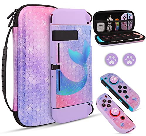 JYPS Meerjungfrau Tragetasche Kompatibel mit Nintendo 1, Switch Tragbare Schutzhülle mit Tragegriff für Konsolen&Zubehör, Hartschalentasche Reisetasche,Geschenke für Mädchen(Lila)