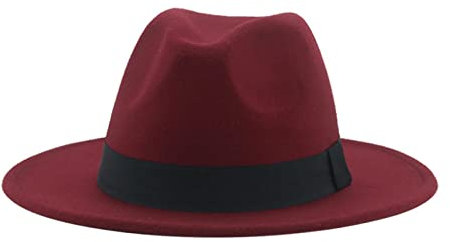 QBQZXAOSOWH Fedora Trilby Hüte Für Damen Beige Ribbon Band Hüte Für Herren Panama Hochzeit Dekorieren Damen Hut 59-61Cm(XL) Weinrot