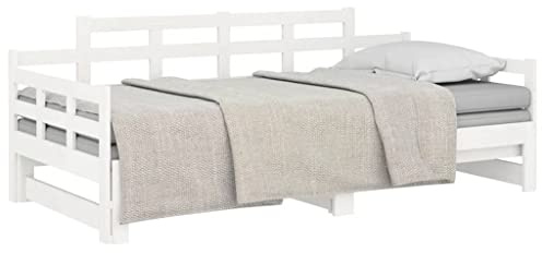vidaXL Tagesbett Ausziehbar Sofa Gästebett Sofabett Bett Bettsofa Schlafsofa Ausziehbett Bettgestell Holzbett Weiß Massivholz Kiefer 2X(80x200) cm