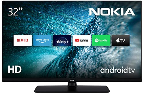 Nokia 32 Pollici (80 cm) HD Televisori Smart Android TV (Netflix, Prime Video, Disney+), Controllo Vocale Google Assistant, HDR10, triplo sintonizzatore (DVB-C/S2/T2), HNE32GV210, 2022