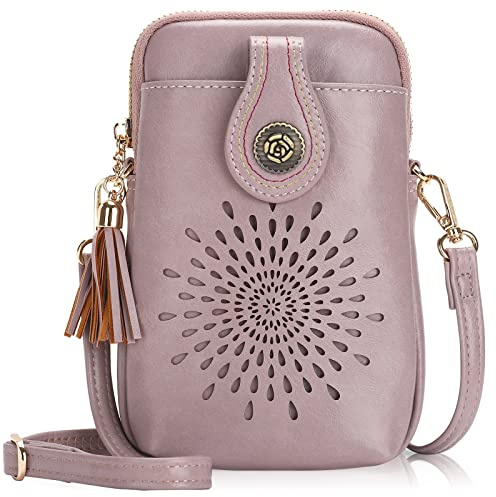 APHISON Designer Small Crossbody Phone Bags for Women, Mini Leather Cell Phone Purse Bag Ladies Small Shoulder Bag Gift Sunflower Tassel fit phones under 6.7 inches
