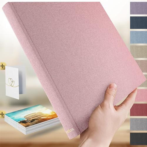 Zeitloos Fotoalbum zum Einkleben - Platz für 150 Fotos - echtes Leinen - Fotobuch 21 x 28 cm in Rosa - 50 weiße Seiten - Fotoalben sind das perfekte Geschenk.