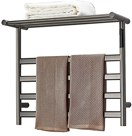 Scaldasalviette Elettrico Scaldasalviette, 4 Barre Grigio Pistola Stendisciugamani Riscaldato A Parete Con Timer, Scaldasalviette Elettrico In Acciaio Inossidabile 304 Per Radiatore Del Bagno,Collegam