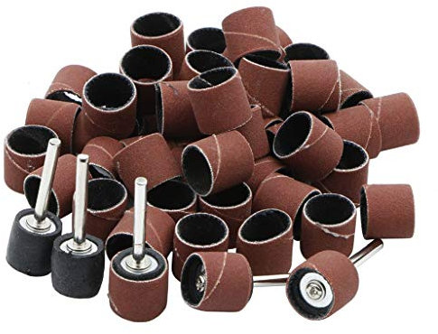 Pxyelec 50 Stück Schleifhülse Satz 1/2 Zoll Schleifbänder Schleifpapier Hülsen mit 5 Stück Schleifwalze Sandtrommeldornen für Dremel Drehwerkzeug