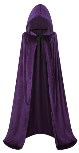 maxToonrain Cape à capuche en velours pour adultes, cape unisexe avec capuche pour Halloween, Noël, journée mondiale du livre (130 cm, violet)