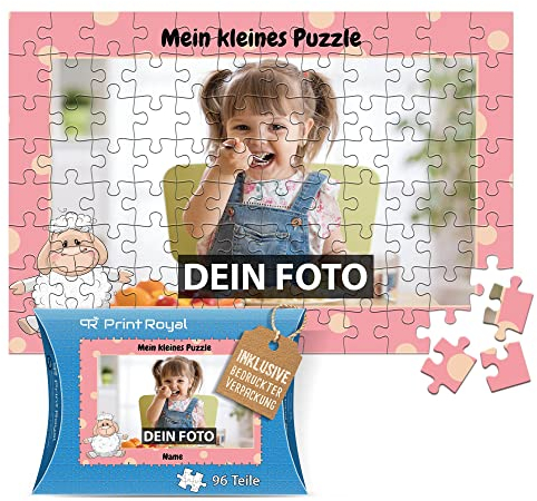 Fotopuzzle für Kinder mit Name und Foto Puzzle selbst gestalten - Mein kleines Puzzle mit Schaf, Kinderpuzzle | 28 x 19 cm, 96 Teile in Kartonverpackung