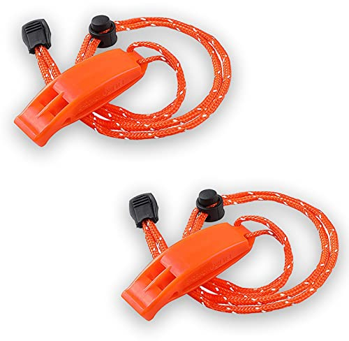 Jinpojun 2 Pièces Sifflet de Secours avec Cordon, Sifflet Securité Randonnée, Sifflet d'urgence de Survie pour Signalisation, Sauveteurs, Extérieur, Randonnée, Trekking, Lanière De Cou 40cm Ajustable