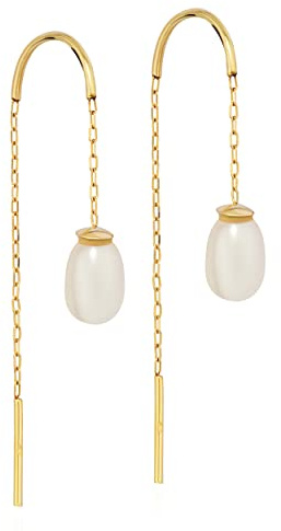 NKlaus Durchzieher gold ohrringe damen, für Süßwasserperle Gelb, 2 Stück | Gewicht: 0,69 g; 7x5 mm; 22 mm; Gelbgold