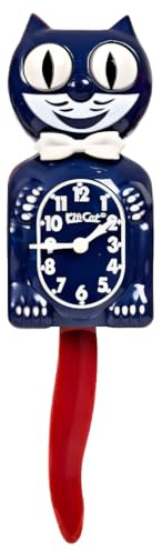 Kit-Cat Clock® Wanduhr, Limited Edition, rot, weiß und galaxieblau, ikonische Retro-Katzenuhr mit beweglichen Augen und Schwanz, batteriebetrieben, perfekt für Heimdekoration