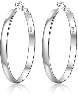 EXGOX Pendientes Mujer Plata 5MM Ancho Aro Hipoalergénicos de Ley 925 Grandes Dorados 14K Aros 30/40/50/60/70mm