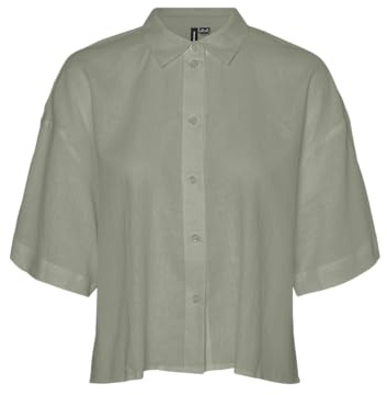 VERO MODA Vmlinn Linen Wvn Noos-Camiseta Corta 2/4 Blusas, Césped Marina, XL para Mujer