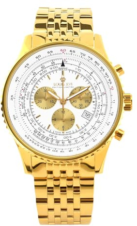 LOUIS XVI Artagnan Herrenuhr Chronograph 47 mm Schweizer Quarzwerk Edelstahl Armbanduhr Gold/Silber Saphirglas Wasserdicht Analog