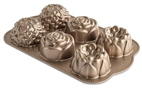 Nordic Ware Echte Blumenkuche Gugelhupfformen, Klassisch-Floral, Kuchenform, Backform, Schwarz