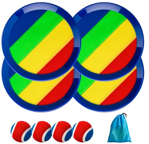 U&C Planet Klettballspiel Wurfspiel Wasserdicht Ball Kinder 3-12 Jahre alt 2er Set Strandbälle 4 Paddel & 4 Bälle mit 1 Aufbewahrungstasche Toss und Catch Ball Familie Outdoor Spiele, Regenbogen