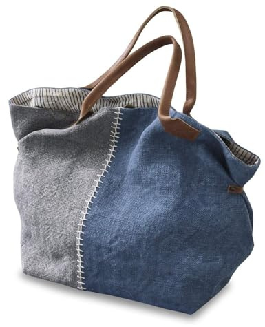 Loberon Deux-Parts Borsa - Manici in vera pelle - Juta resistente, blu/grigio