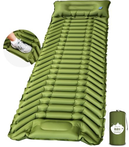 Kdti Camping Isomatte, Ultraleicht Aufblasbare Matratze mit integrierten Kopfkissen, Fußpresse Pumpe, Kleines Packmass Aufblasware Luftmatratze, Faltbar Campingmatratze für Outdoor