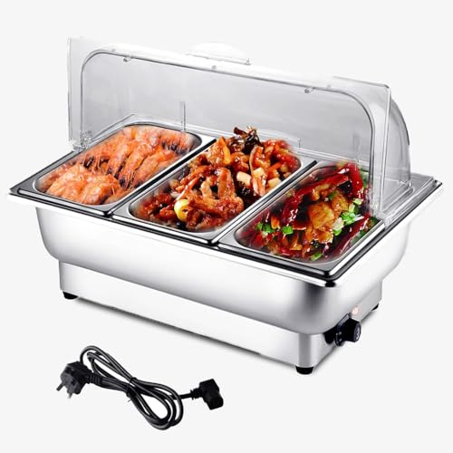 RRHCW Chafing Dish Eléctrico, Calentador De Alimentos Buffet De Acero Inoxidable con Tapa Visible, Servidor De Buffet -calientaplatos, Calentador De Alimentos, para Catering, Buffet Y Fiestas-Gn1/3
