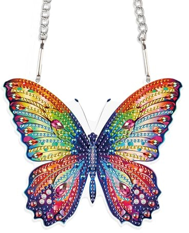JISHSHAY Diamond Painting Pendant 5D DIY Butterfly Diamond Art Wind Chime with Special Shaped Crystal Crystal Suncatcher Garden Wind Chimes Wind Chimes Outdoor Garden Diamond Art Keyrings Decor