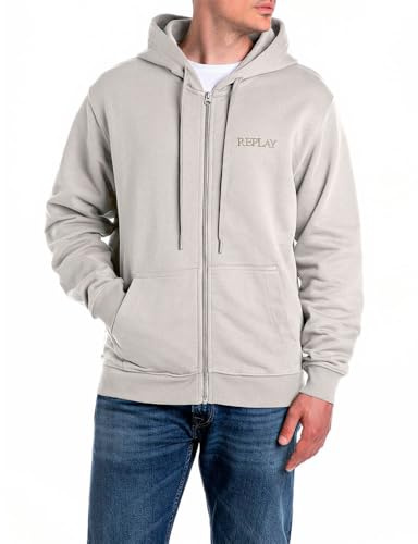 Replay herr regular fit sweatjacka med dragkedja och huva, 013 Alabaster, XL