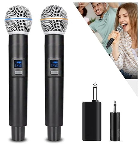 HUACAM 2.4G Wireless Microphone,Dual Microphones for Karaoke, Wireless Dynamic Microphone with Rechargeable Receiver,Plug and Play,Suitable for Speech, Wedding, Church, PA System (W58-2.4g)
