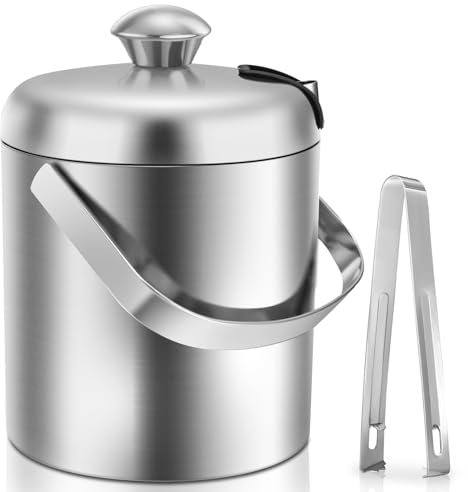 Sailnovo Secchiello per il Ghiaccio Isotermico Con Pinze Manico Coperchio 1,3L A Goppia Parete In Acciaio Inox, Portaghiaccio, Contenitore del Cubetto di Ghiaccio per Cocktail Bar, Feste