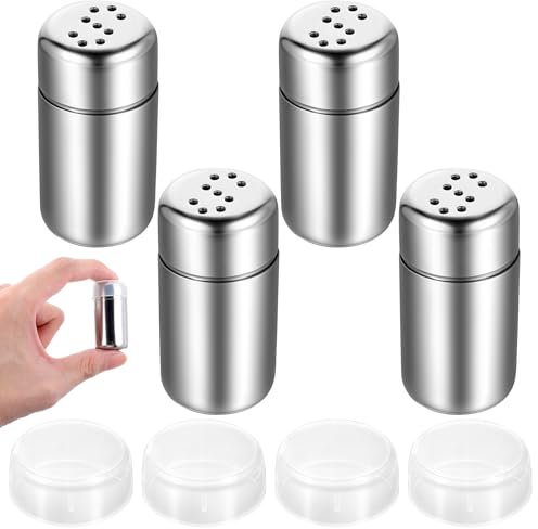Giantree Salzstreuer Klein, 4 Stück Mini Salzstreuer Edelstahl 5ml Salzstreuer Klein Mini Salzstreuer Silber Salz Und Pfefferstreuer Klein Gewürzstreuer Camping Für Gewürze Kräuter Salz(S-Loch)