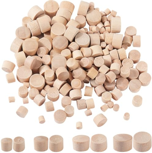 GORGECRAFT 200pz 4 Misure Tappi A Vite per Legno Sfusi Tappi A Testa Tonda Piatta in Legno Tipo A Filo Tappi A Scatto per Fori Bottoni Tappi in Legno Duro per Mobili Fori per Lavorazione del Legno