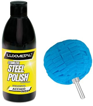 Lux Metal - Stainless Steel Polish Lucidante per Acciaio Inox 250 gr Pasta abrasiva lucidatura per acciaio inox lucida pulisce protegge rimuovi graffi auto moto carrozzeria (Polish + Sfera)