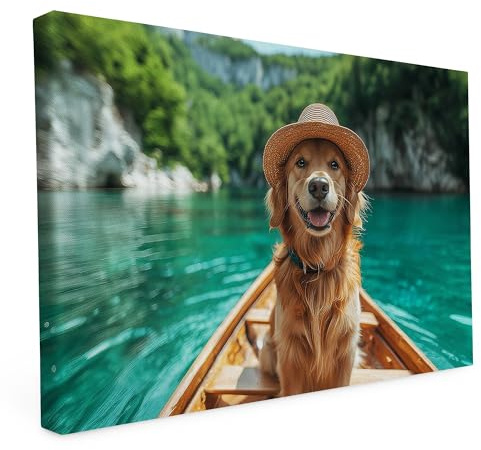 Keilrahmen - Katzen und Hunde Motive - Wandbild auf Künstler Leinwand – Hochwertiger Kunstdruck - 2cm Holzrahmen mit 280g Canvas - Hund an Board, 30x20 cm - Quer