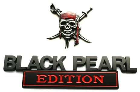 Set Pirate Black Pearl Emblem Captains Jack Sparrow 3D Sticker Car Badge Decal Custom Fit for Universal Car Truck SUV Vehicle (Black Red)