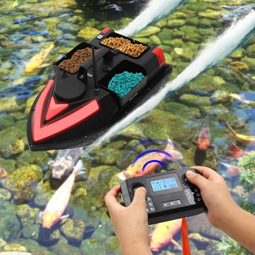 Fermoirper Angelköder-Boot RC 500m Futterboot Fernbedienung Angeln Köderboot Fischköderboot LED,Auto Cruise,Geschenke für Männer (Schwarz)