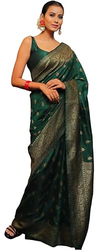 Sugathari Banarasi Saree for Women Pure Kanjivaram Silk Soft 2025 Design Wear Pattu Sarees Latest Sadi Party Sari Collections with Blouse Part (San Pari-223), dark green, 5.50 Mtr Saree With 0.80 Mtr