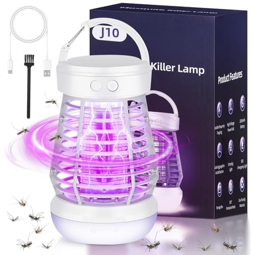 Kssvzz Insektenvernichter Elektrisch, UV Mückenlampe mit Campinglicht, Fliegenfalle Elektrisch Mückenfalle mit Aufhängehaken für Garten Innen und Aussen (Weiß)