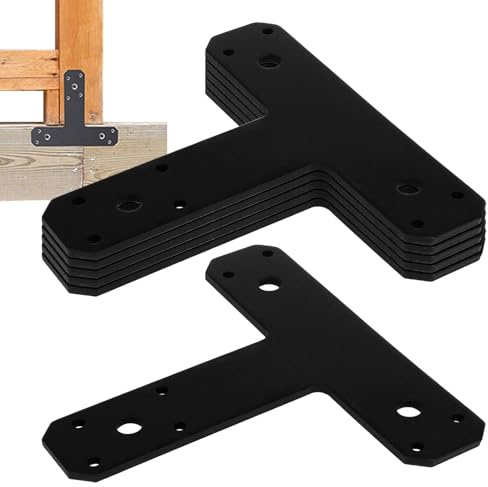 Piastre di riparazione ad angolo T – Confezione da 6 morsetti piatti in ferro | robuste staffe di collegamento in legno, rinforzo per travi e progetti di fissaggio fai da te per piastre piatte