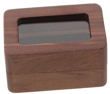 Holibanna Caja Porta Anillos De Boda Negro De Madera De Nogal Americano, Caja De Exhibición Doble Ranura y Ventana, Soporte Para Anillos Para Ceremonia y Almacenamiento Elegante