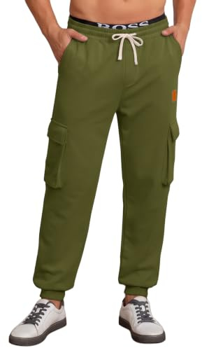 Tolaler Pantalones Hombre Cargo Forro Polar Chándal Deportivos Elásticos con Bolsillos Algodón para Jogging Fitness Diarios M-XXXL