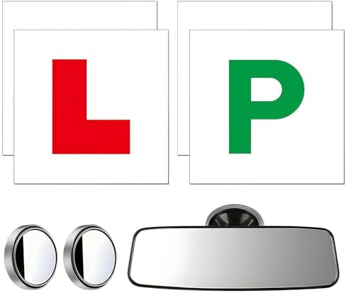 7 PCS L Plates Magnetic, Magnetic L Plates for Car UK, P Plates Magnetic, Learner Plates Magnetic, Rear View Mirror for Driving Test Car Accessories Driving Aid Set
