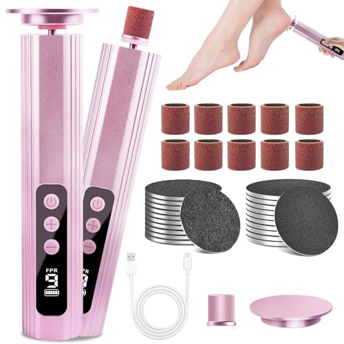 Hornhautentferner Elektrisch - 2 in 1 Hornhautentferner - Pediküre Set Fußpflege Elektrisch mit 9 Einstellbaren Geschwindigkeitsstufen (Rosa)