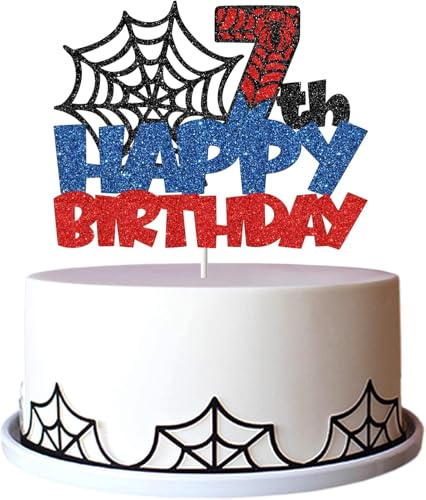 Spinnen Tortendeko Geburtstag, Cake Topper 7. Geburtstag, Spinne Thema Tortendeko, Spinne Tortendekos, 7rd Happy Birthday Cake Topper, Spinnen Kuchendeko für Kindergeburtstags