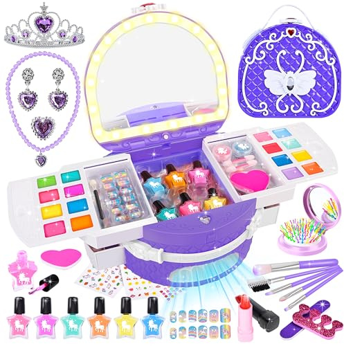 Herenear Kit Unghie Bambina 6-12 Anni, Trucchi Bambina Kit Unghie con Unghie Asciuga, Peel Off Smalto per Unghie, Adesivi Compleanno Manicure Gioco Regalo Ragazza (Viola)